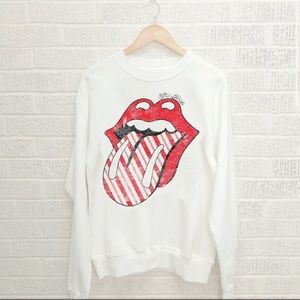 Rolling Stones Candy Cane Lick White Thrifted Sweatshirt
